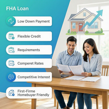 FHA loan benefits for first-time homebuyers, including lower down payments and flexible credit requirements.  