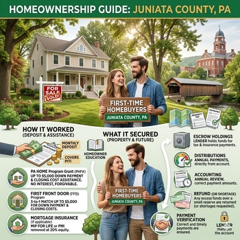 Homeownership guide for Juniata County, PA, featuring tips and resources for buying a home in the area.