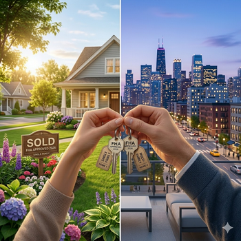 Two images: a house with a sold sign and a person joyfully holding a key, celebrating a new home purchase.