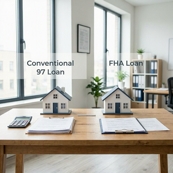 Comparison of Conventional 97 Loan and FHA Loan, highlighting key differences in terms and benefits.