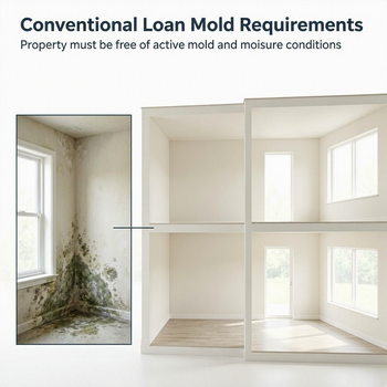 Overview of mold requirements for conventional loans, highlighting necessary standards for property eligibility.  
