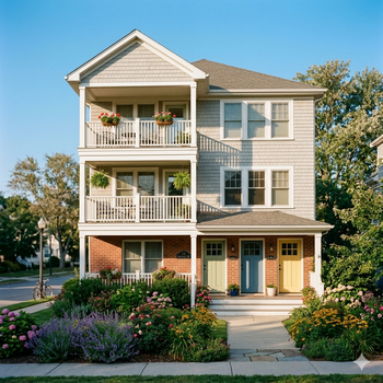 Two-story house featuring a balcony and front porch, ideal for families considering FHA loans for multi-family homes.  