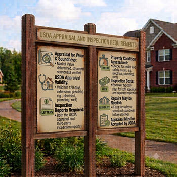 A sign displaying "home inspection and appraisal services" for real estate evaluations. 