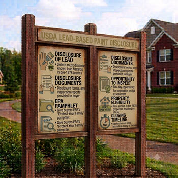 Sign displaying "Used Lead Based Paint Information" for safety awareness in homes. 