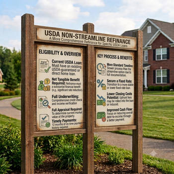 A sign displaying "USA Non-Streamline Refinance" in bold letters against a plain background. 