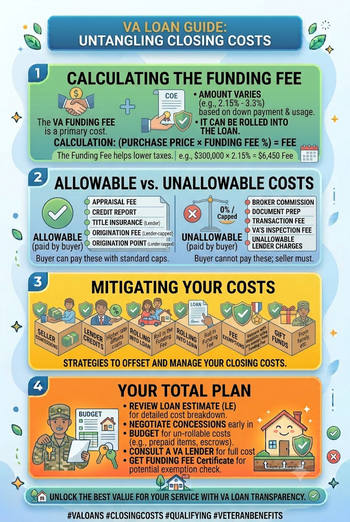 Infographic detailing VA loan closing costs, focusing on unsecured expenses.